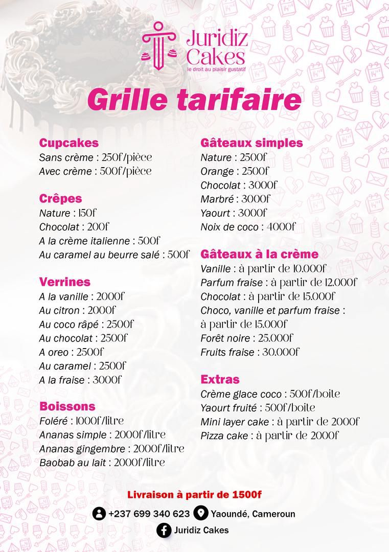 Grille tarifaire Juridiz Cakes
